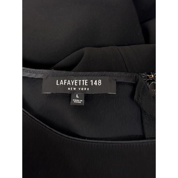 Lafayette 148 Dress Large Womens Black Crepe Ruffle Sleeve Detail Shift - Picture 7 of 8